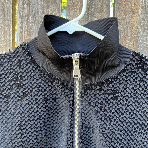 Trouve Black Sequined Zip Up Jacket Sz S - Picture 7 of 15